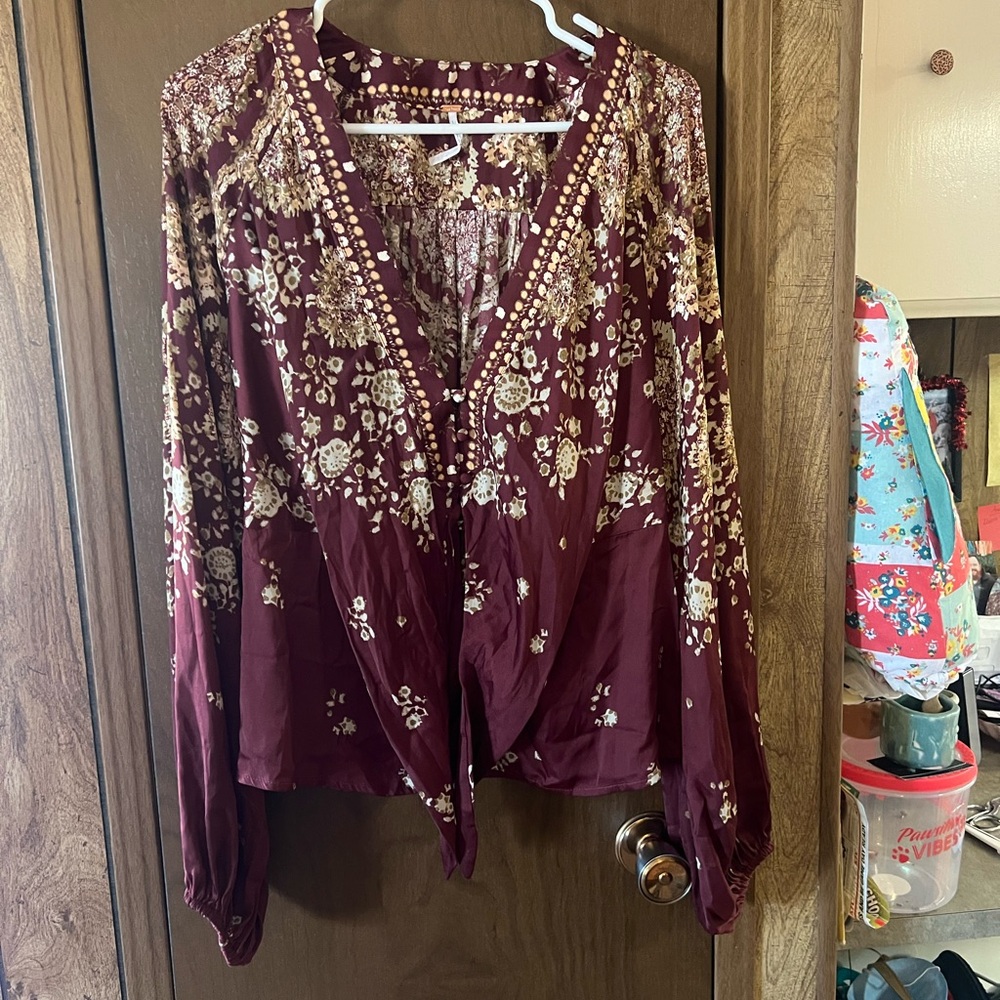 Free People Floral Burgundy Women's Top